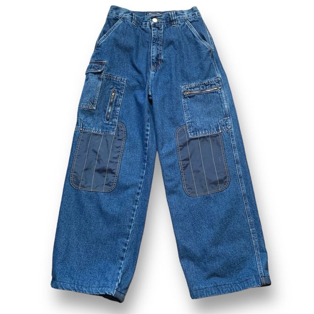 Kids Vintage Vector Jeans Baggy Wide Leg Utility Streetwear Medium Wash Denim‎